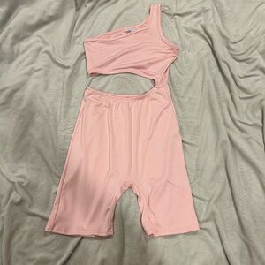 Pink One-Shoulder Cutout Romper